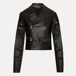 Floral Leather-based Jacket with Laser Reduce Design